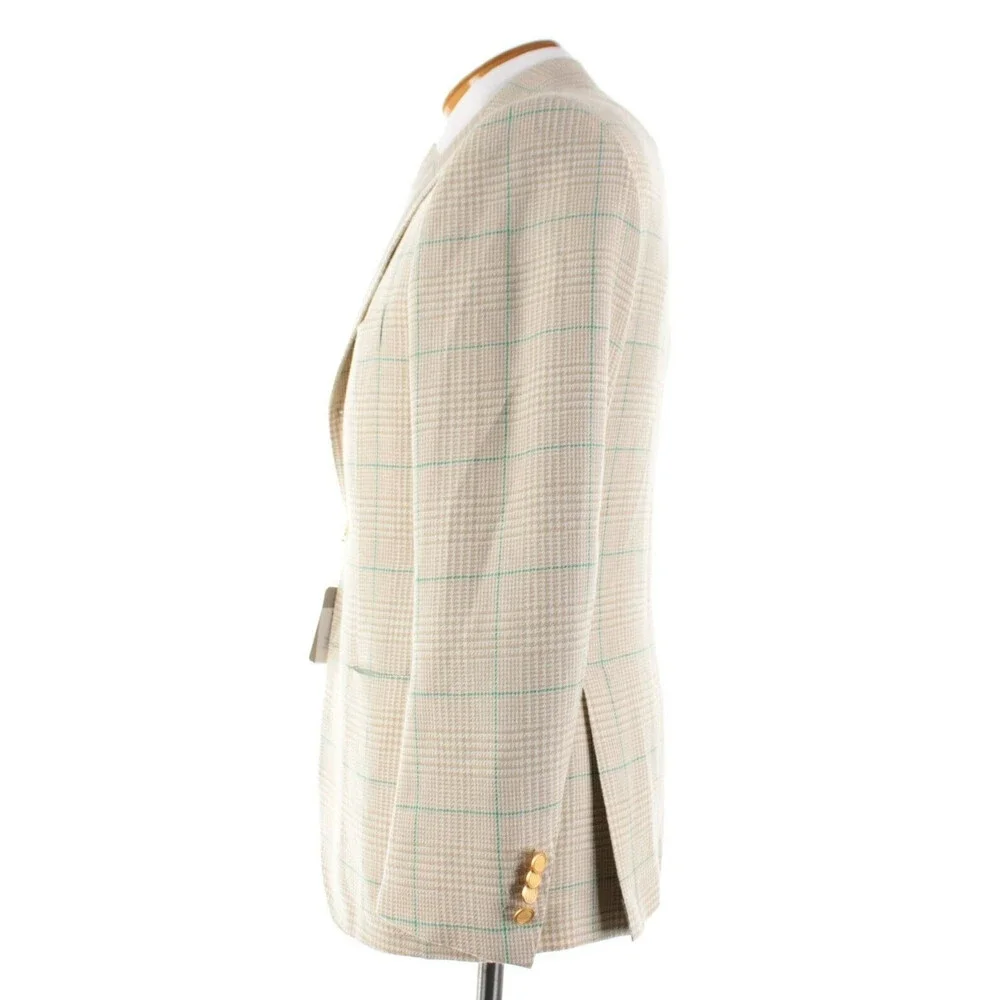 Sartorio Kiton NWT Wool/Linen Sport Coat Size 50R 40R US Beige/White/Green Plaid